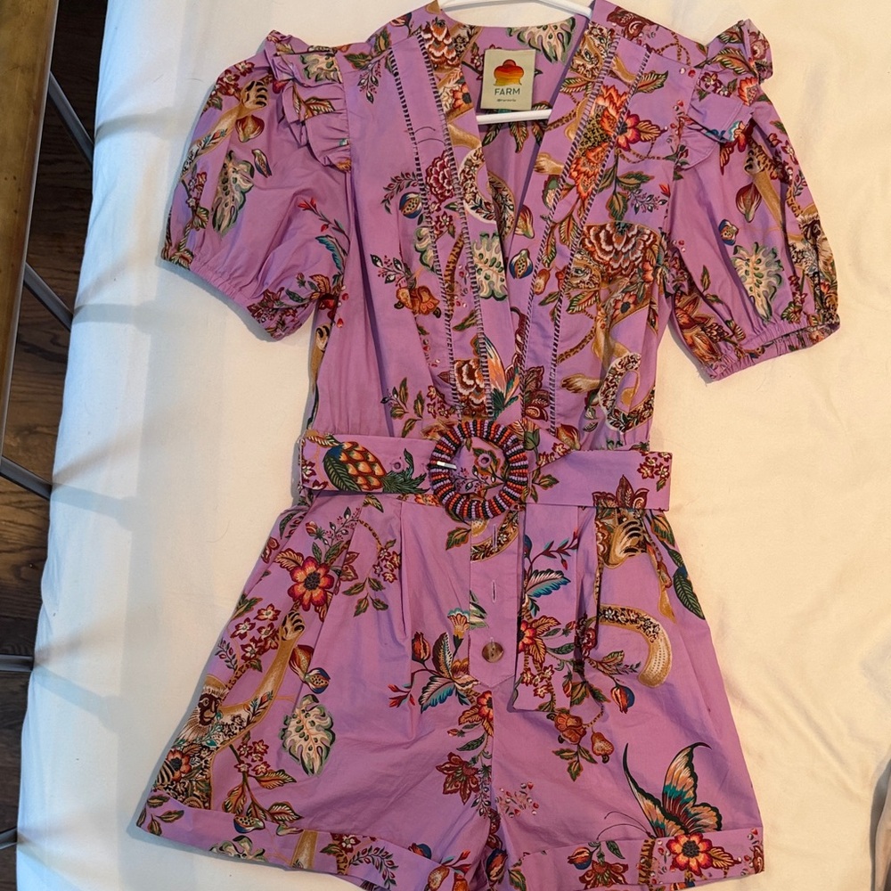 FARM Rio Lilac Monkey Floral Short Romper